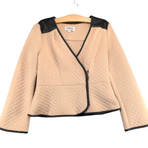 Project Runway All Stars Seth Aaron Women's Jacket Tan 12 Faux Leather Trim